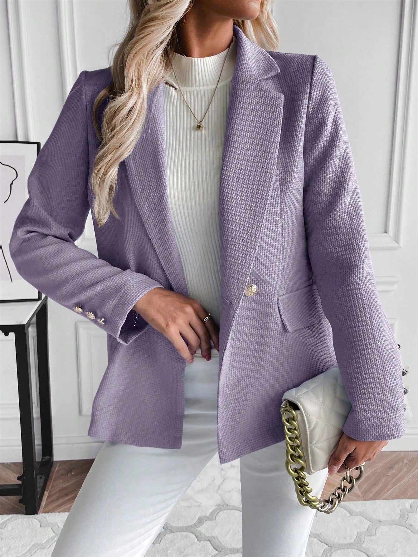 Buy SHEIN Lapel Neck Double Button Blazer in Pakistan