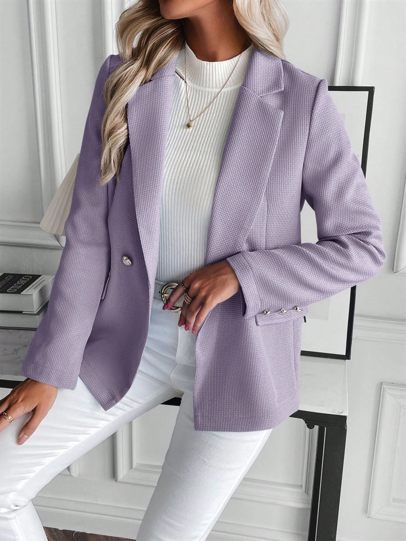Buy SHEIN Lapel Neck Double Button Blazer in Pakistan