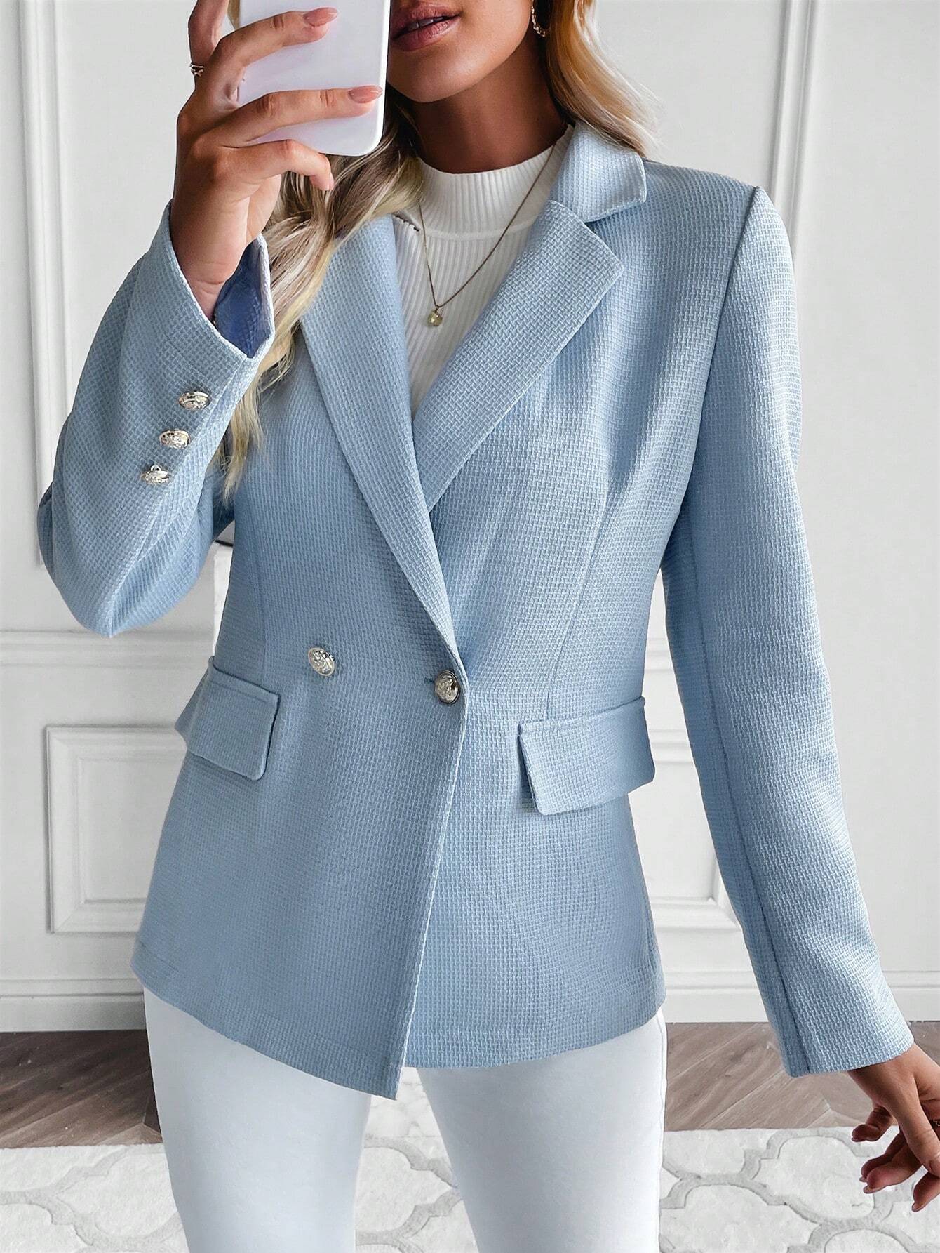 Buy SHEIN Lapel Neck Double Button Blazer in Pakistan