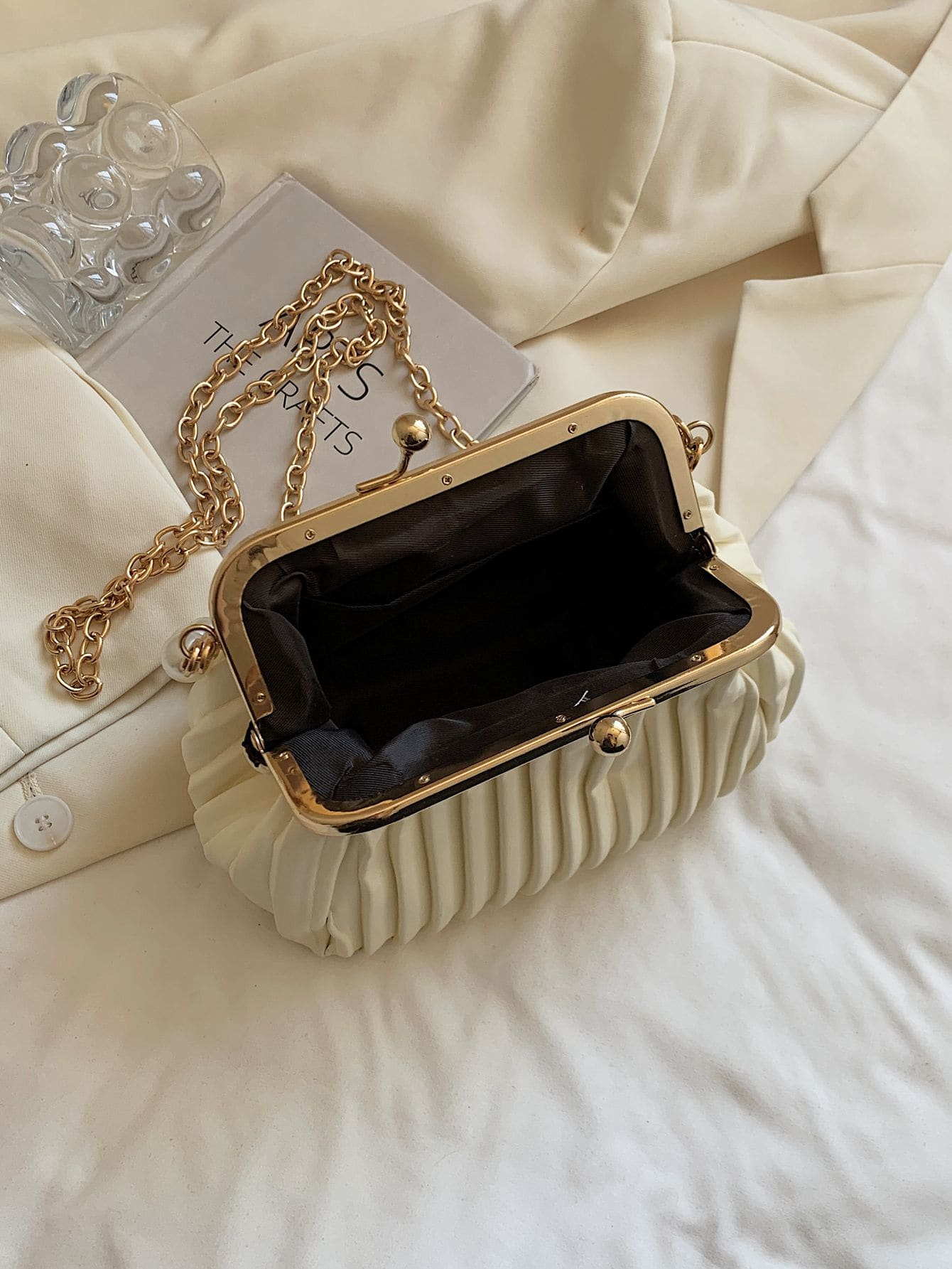 Buy SHEIN Lightweight Business Casual Argyle Princess Faux Pearl Decor Kiss Lock Satchel Bag in Pakistan