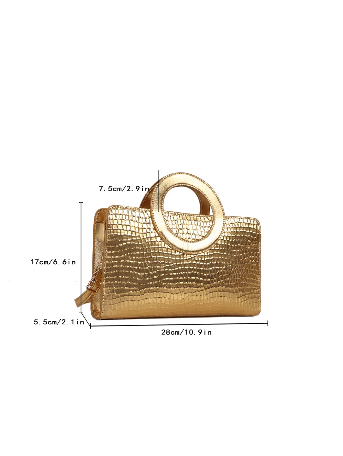 Buy SHEIN Lightweight,Business Casual Metallic Crocodile Embossed Top Ring Square Bag in Pakistan