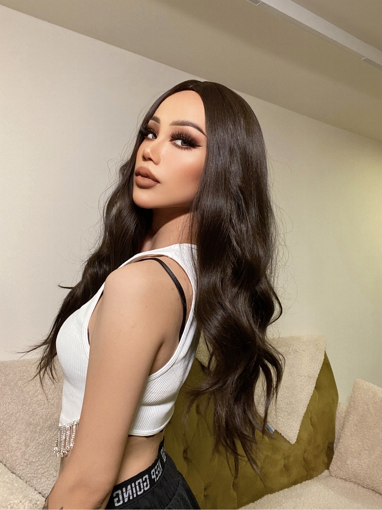 Buy SHEIN Long Wavy Wig for Women 24inch Dark brown Wig Middle Part Wig Natural Looking Hair Replacement Wig for Daily Party Use in Pakistan