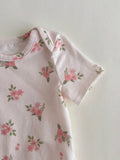 Buy SHEIN Loomiva Newborn Baby Floral Print Soft Knitted Crew Neck Short Sleeve Romper With Elastic Waist Pants 2Pcs Set in Pakistan