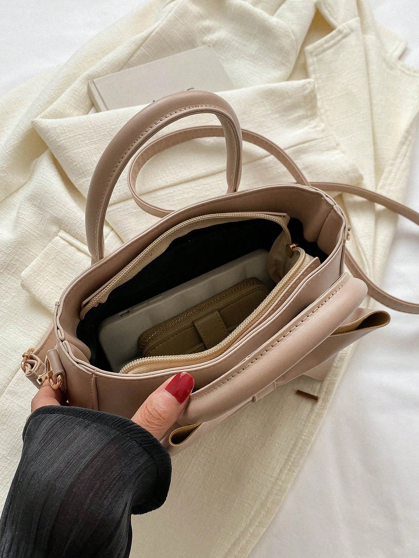 Buy SHEIN Luxurious Bow Decor Handbag Double Handle Small Faux Leather Crossbody Bag in Pakistan