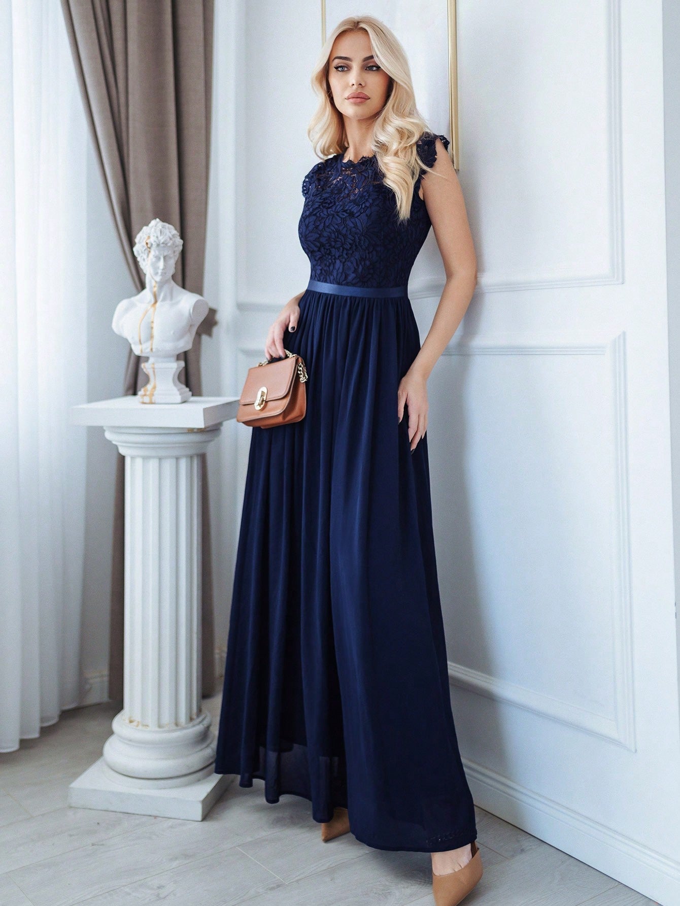 Buy SHEIN MIUSOL Floral Lace Bodice Chiffon Ribbon Waist Maxi Formal Dress in Pakistan