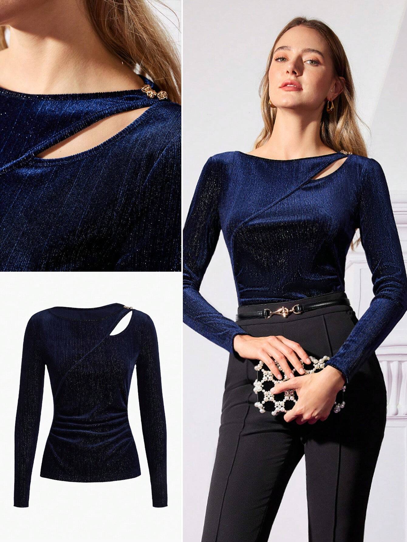 Buy SHEIN MOTF PREMIUM GLITTER CUTOUT TOP in Pakistan