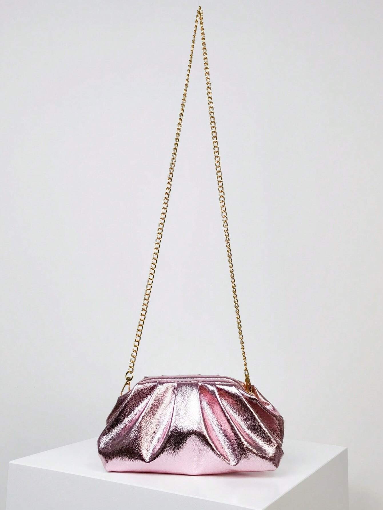 Buy SHEIN Medium Metallic Ruched Bag Pink Funky Pu in Pakistan