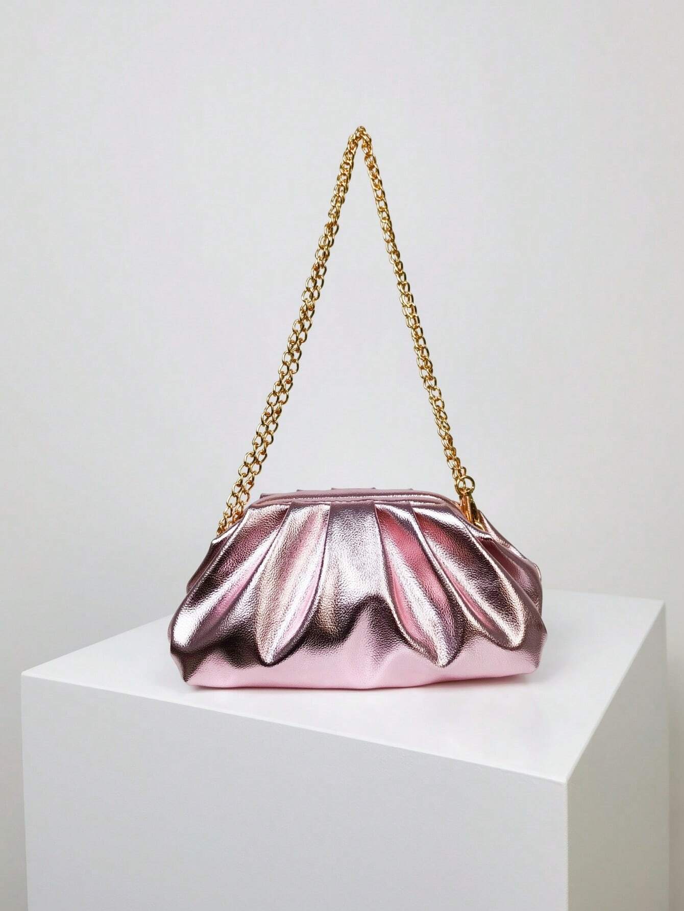 Buy SHEIN Medium Metallic Ruched Bag Pink Funky Pu in Pakistan