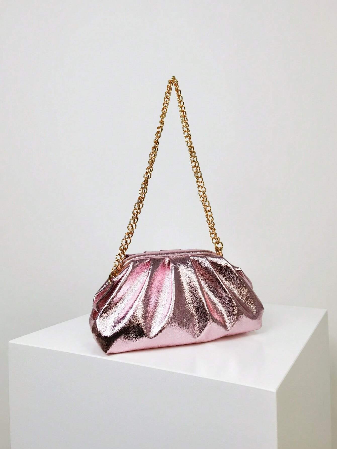 Buy SHEIN Medium Metallic Ruched Bag Pink Funky Pu in Pakistan