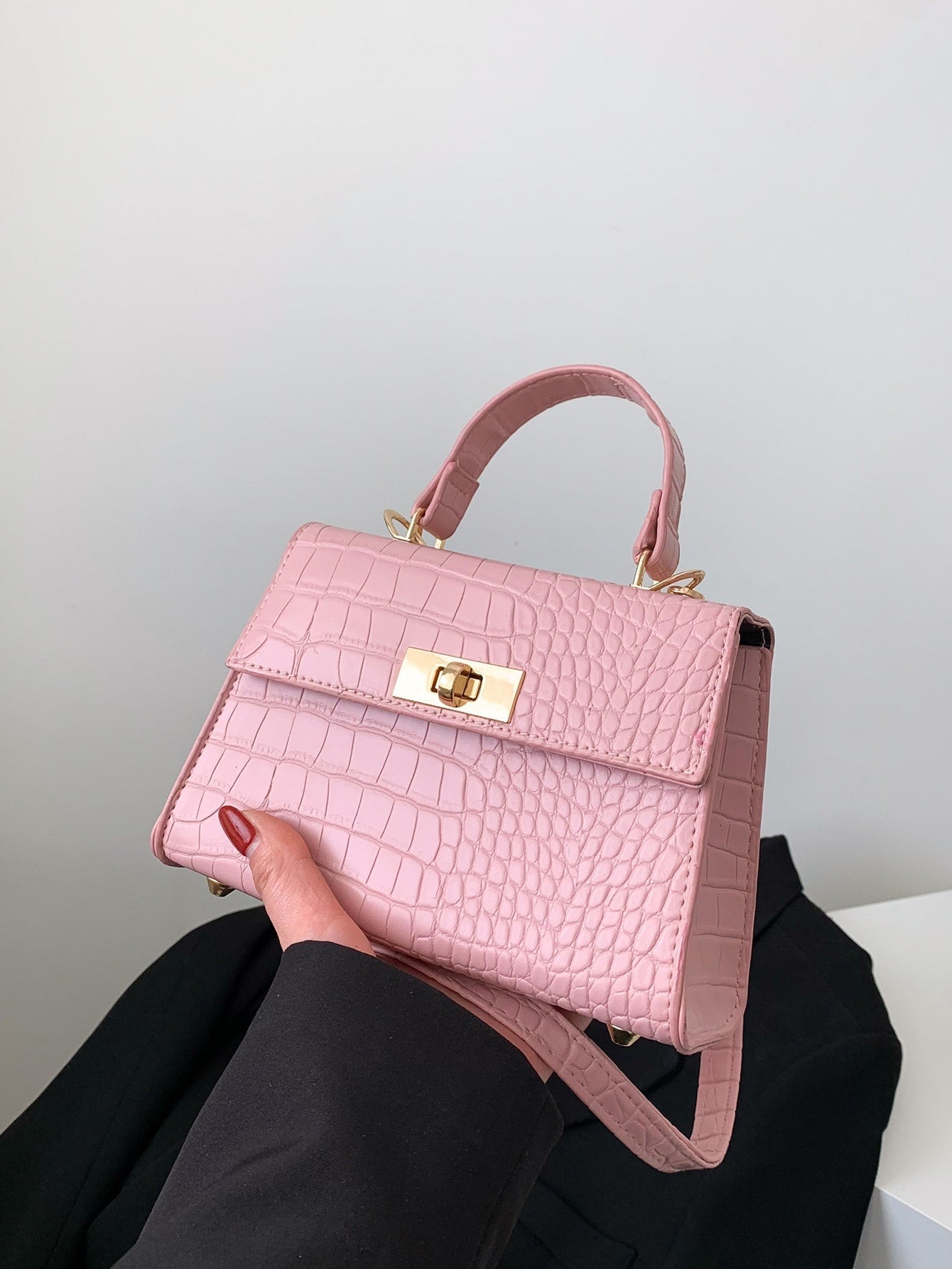 Buy SHEIN Mini Crocodile Embossed Twist Lock Flap Square Bag in Pakistan