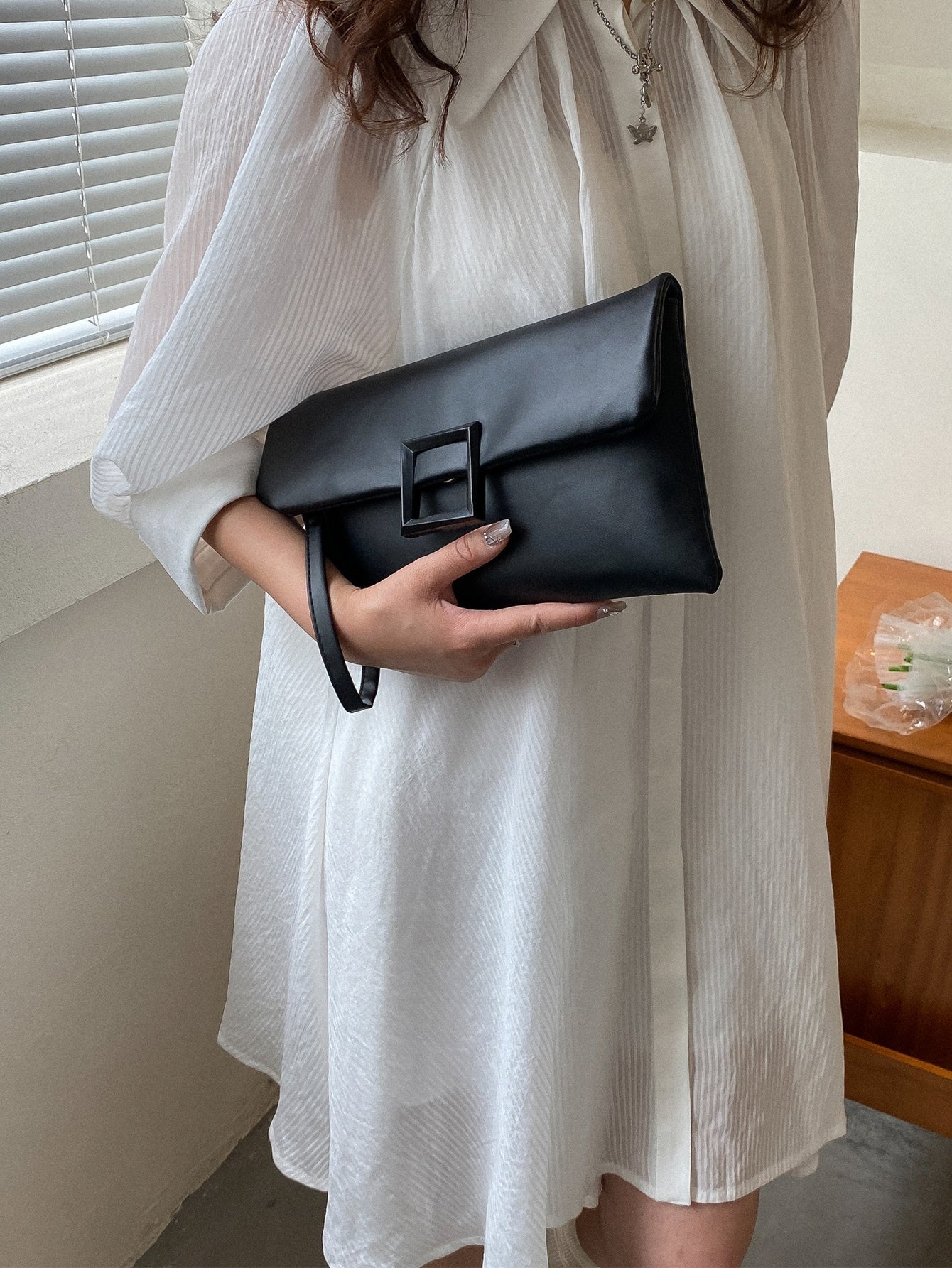 Buy SHEIN Minimalist Flap Envelope Bag Black in Pakistan