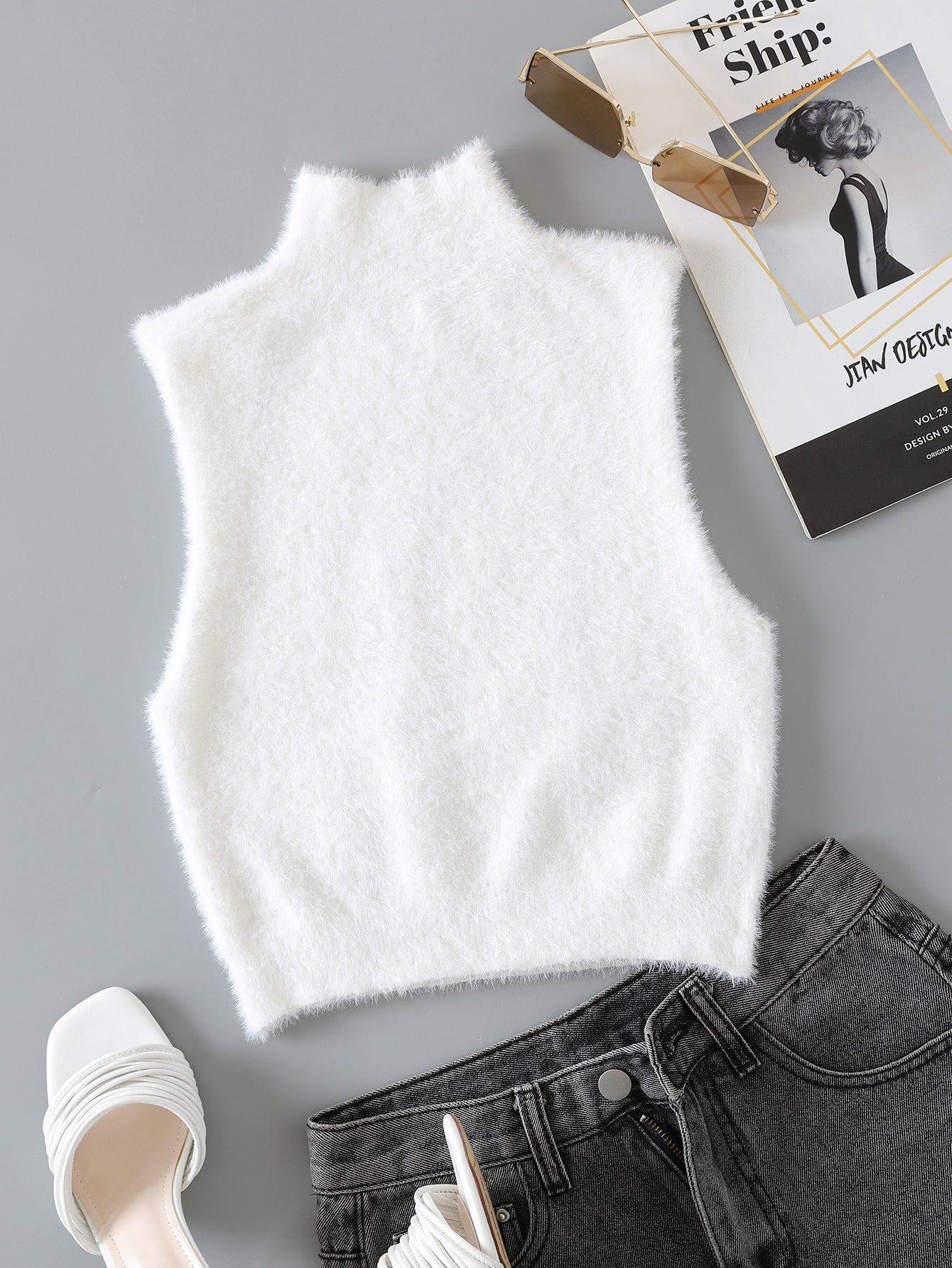 Buy SHEIN Mock Neck Fuzzy Knit Top in Pakistan