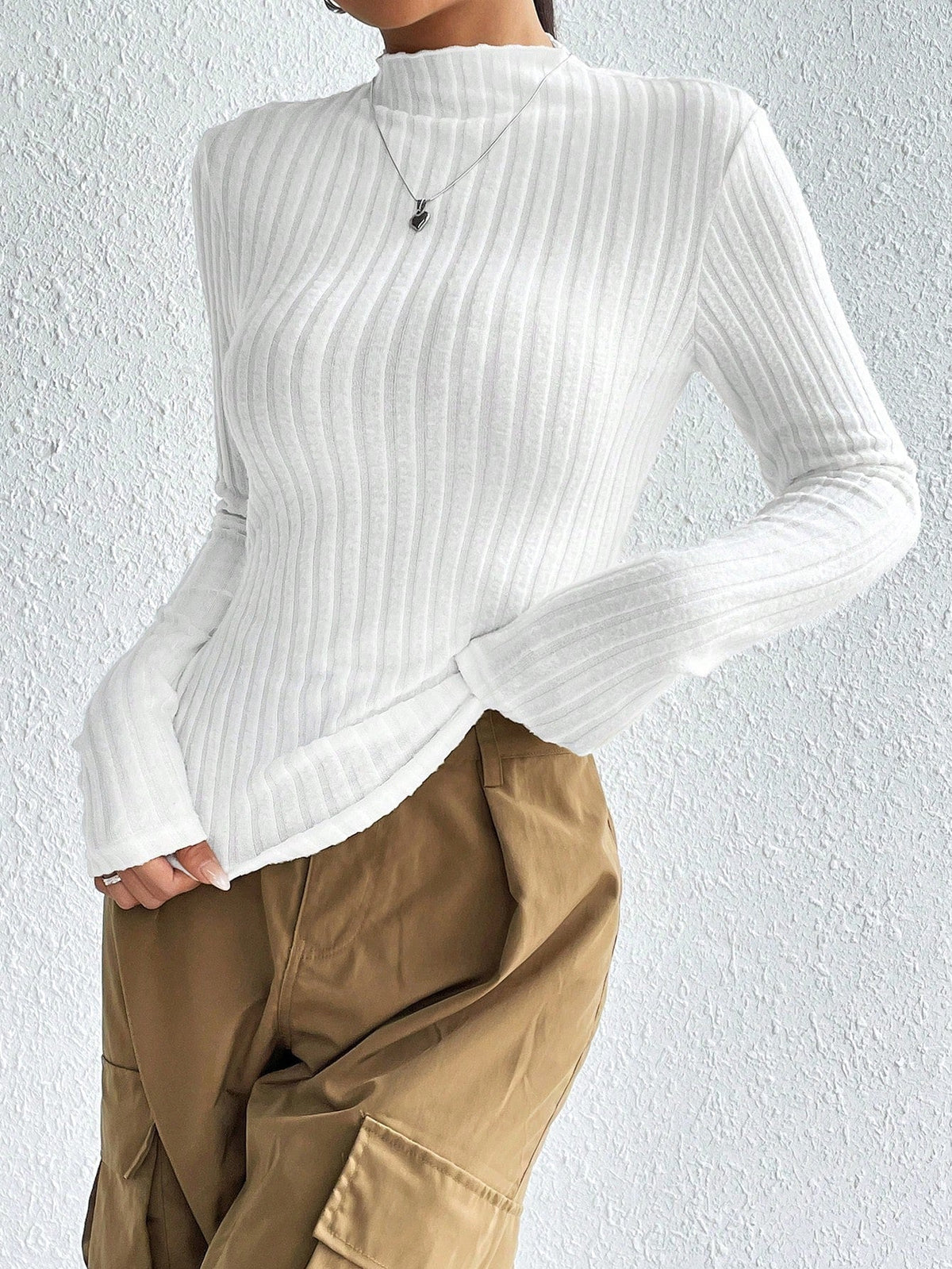Buy SHEIN Mock Neck Ribbed Knit Tee in Pakistan