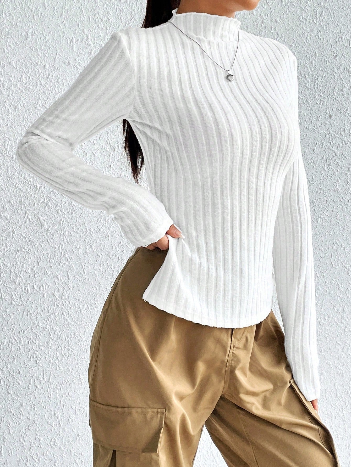 Buy SHEIN Mock Neck Ribbed Knit Tee in Pakistan