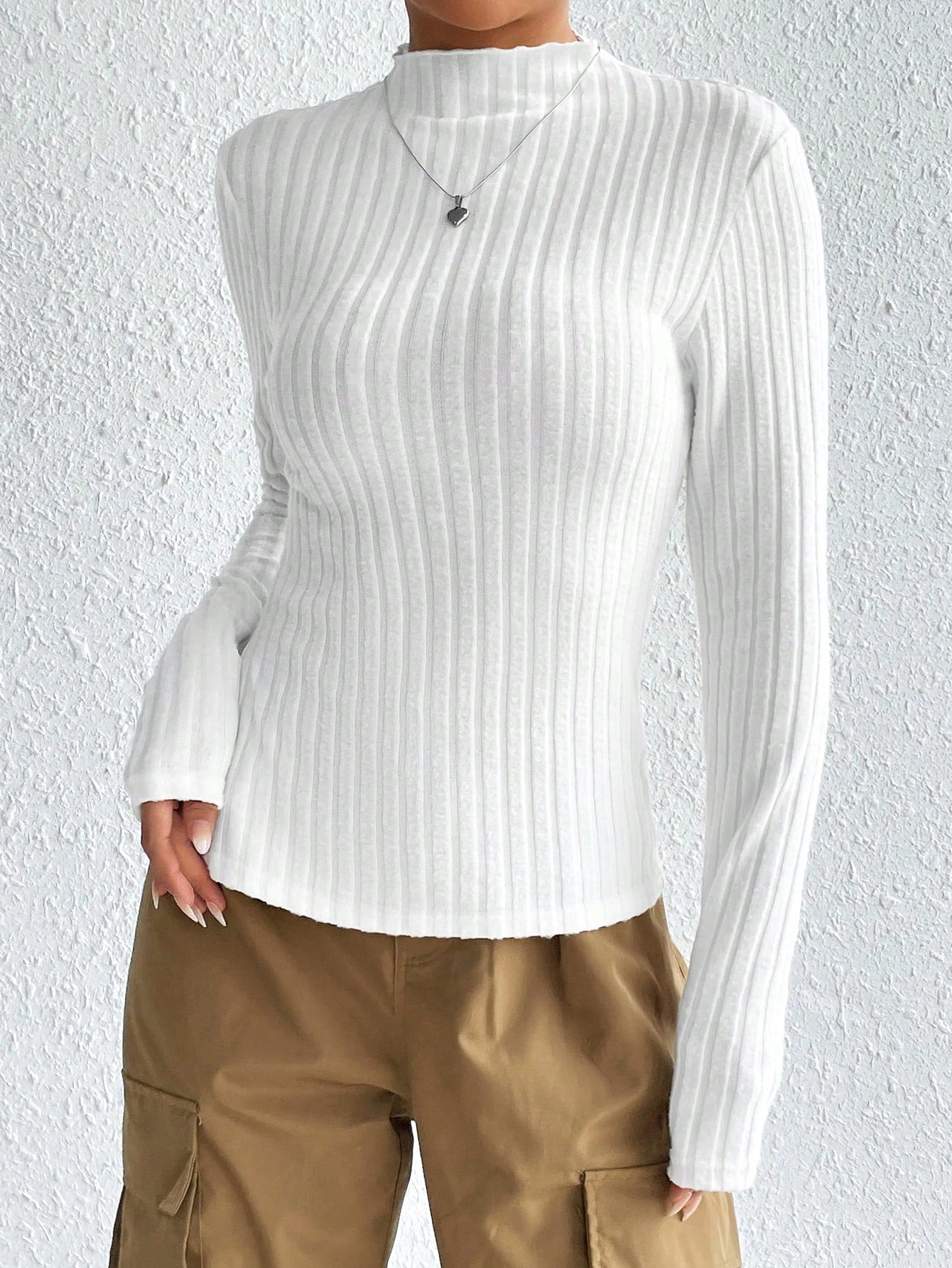 Buy SHEIN Mock Neck Ribbed Knit Tee in Pakistan