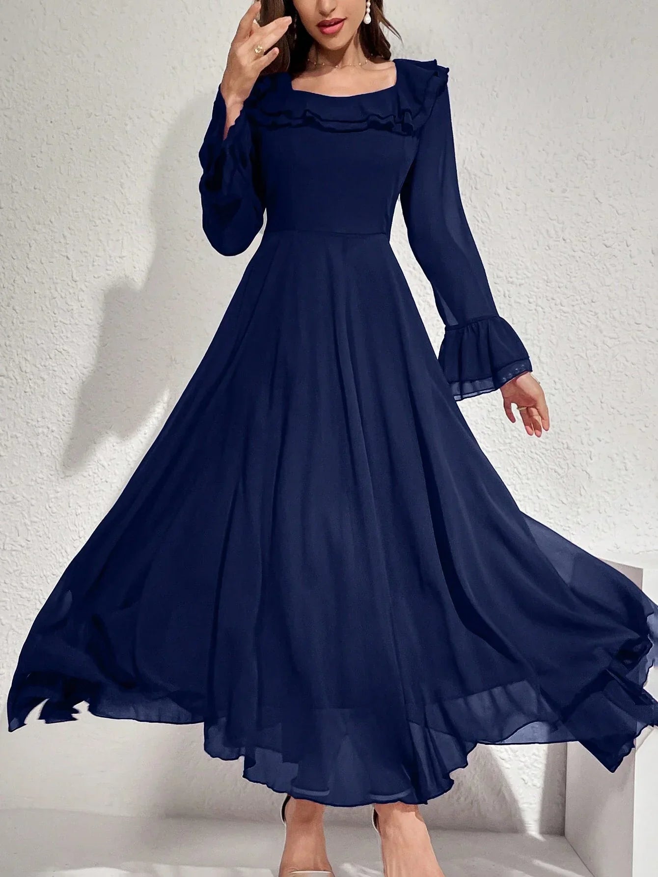 Buy SHEIN Modelyn Women's Solid Color Simple Daily Long Sleeve Dress Maxi Women Outfit Long Evening Dresses in Pakistan