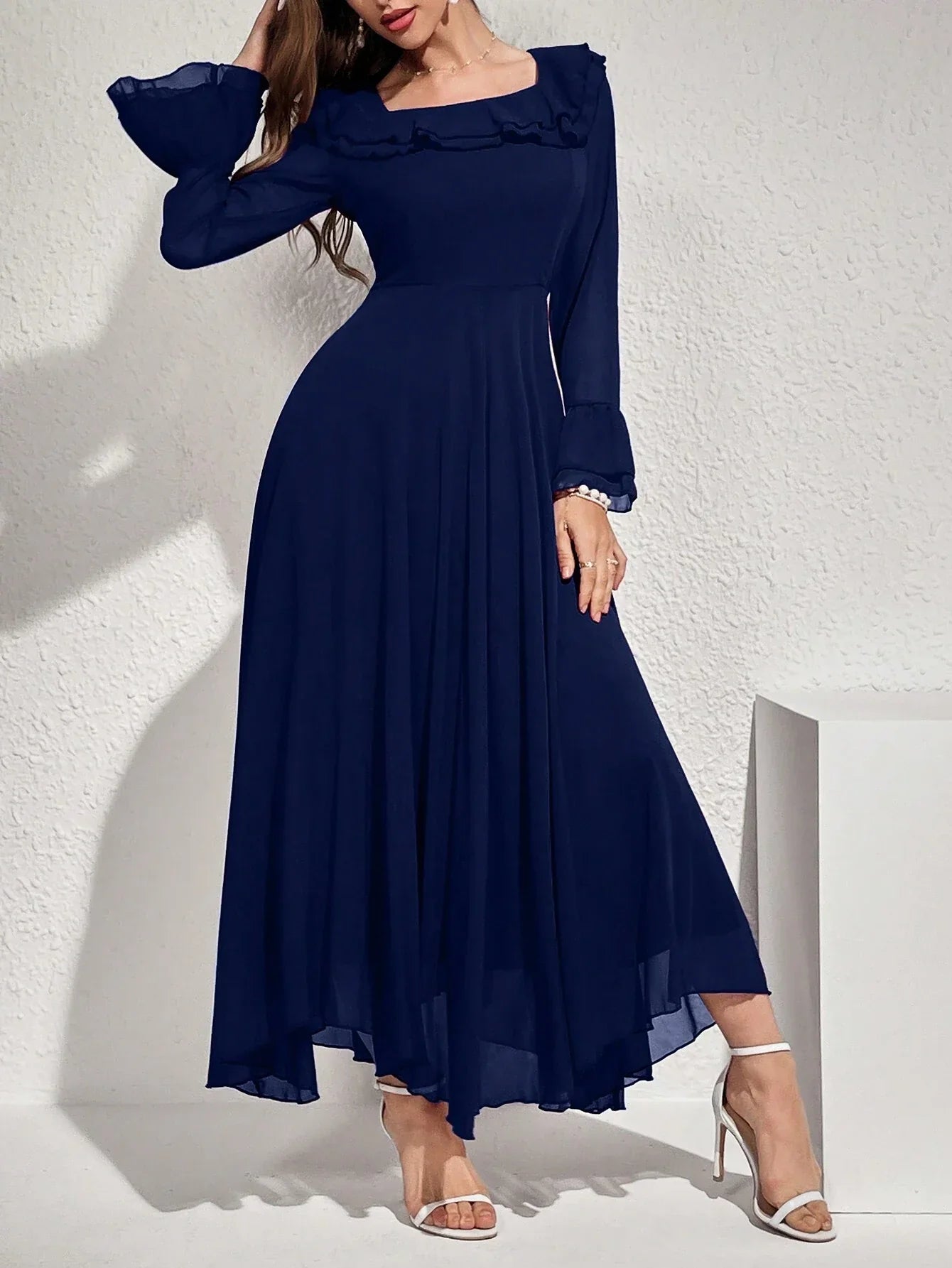 Buy SHEIN Modelyn Women's Solid Color Simple Daily Long Sleeve Dress Maxi Women Outfit Long Evening Dresses in Pakistan