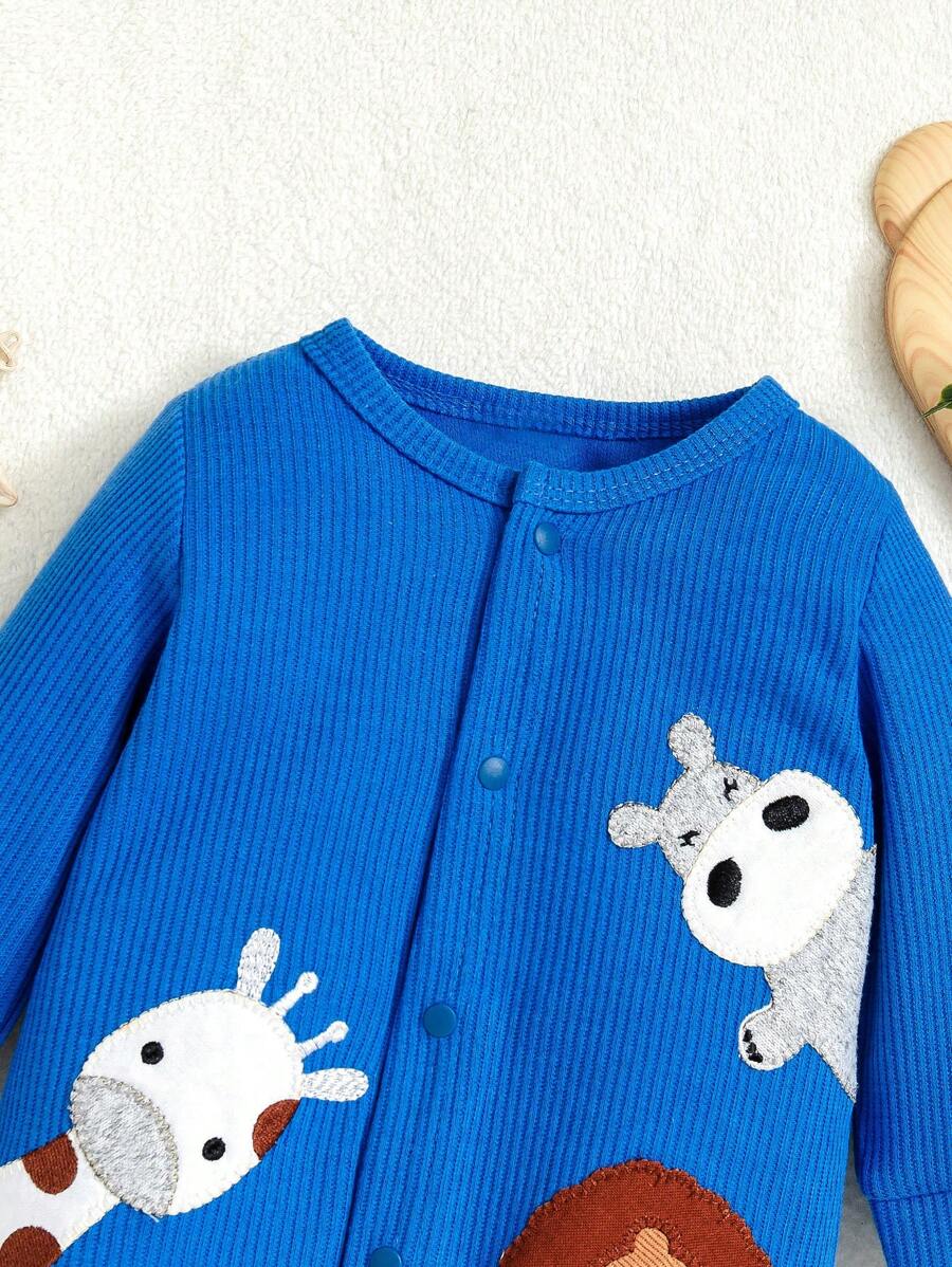 Buy SHEIN Newborn Baby Front Button Animal Print Casual Romper in Pakistan