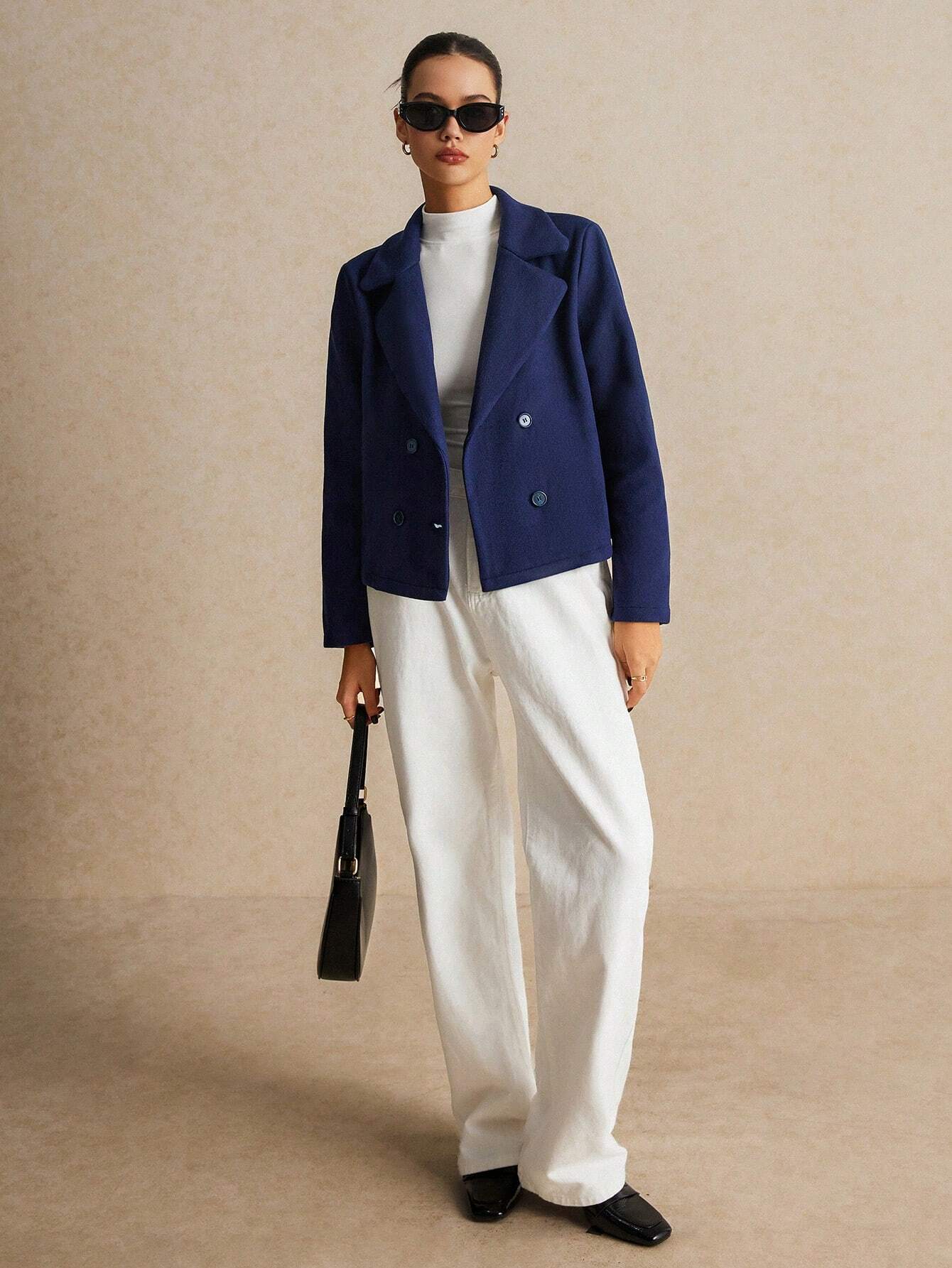 Buy SHEIN Poéselle Lapel Neck Double Breasted Blazer in Pakistan