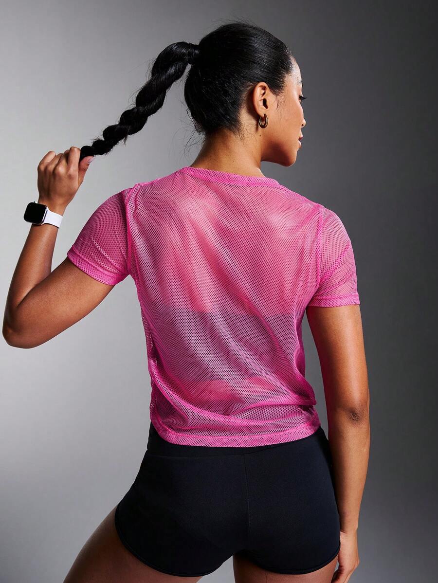 Buy SHEIN Powerista Solid Color Mesh Breathable See-Through Short Sleeve Sports T-Shirt in Pakistan