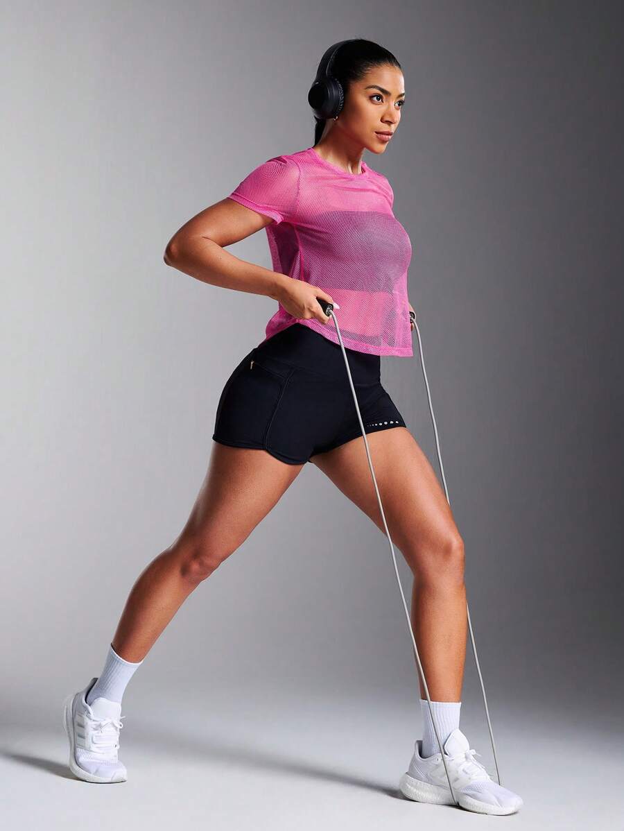 Buy SHEIN Powerista Solid Color Mesh Breathable See-Through Short Sleeve Sports T-Shirt in Pakistan