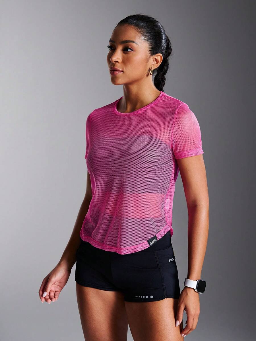 Buy SHEIN Powerista Solid Color Mesh Breathable See-Through Short Sleeve Sports T-Shirt in Pakistan