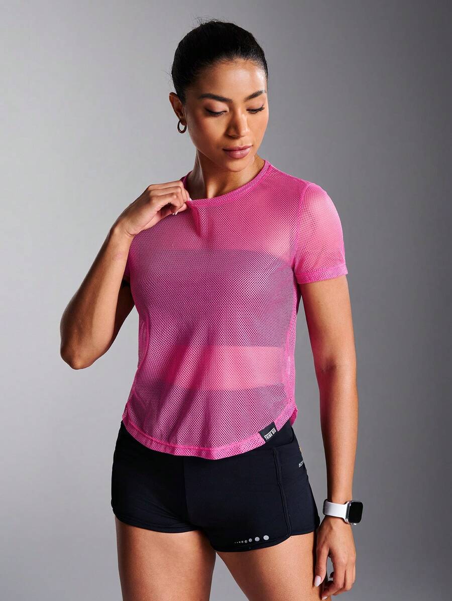 Buy SHEIN Powerista Solid Color Mesh Breathable See-Through Short Sleeve Sports T-Shirt in Pakistan
