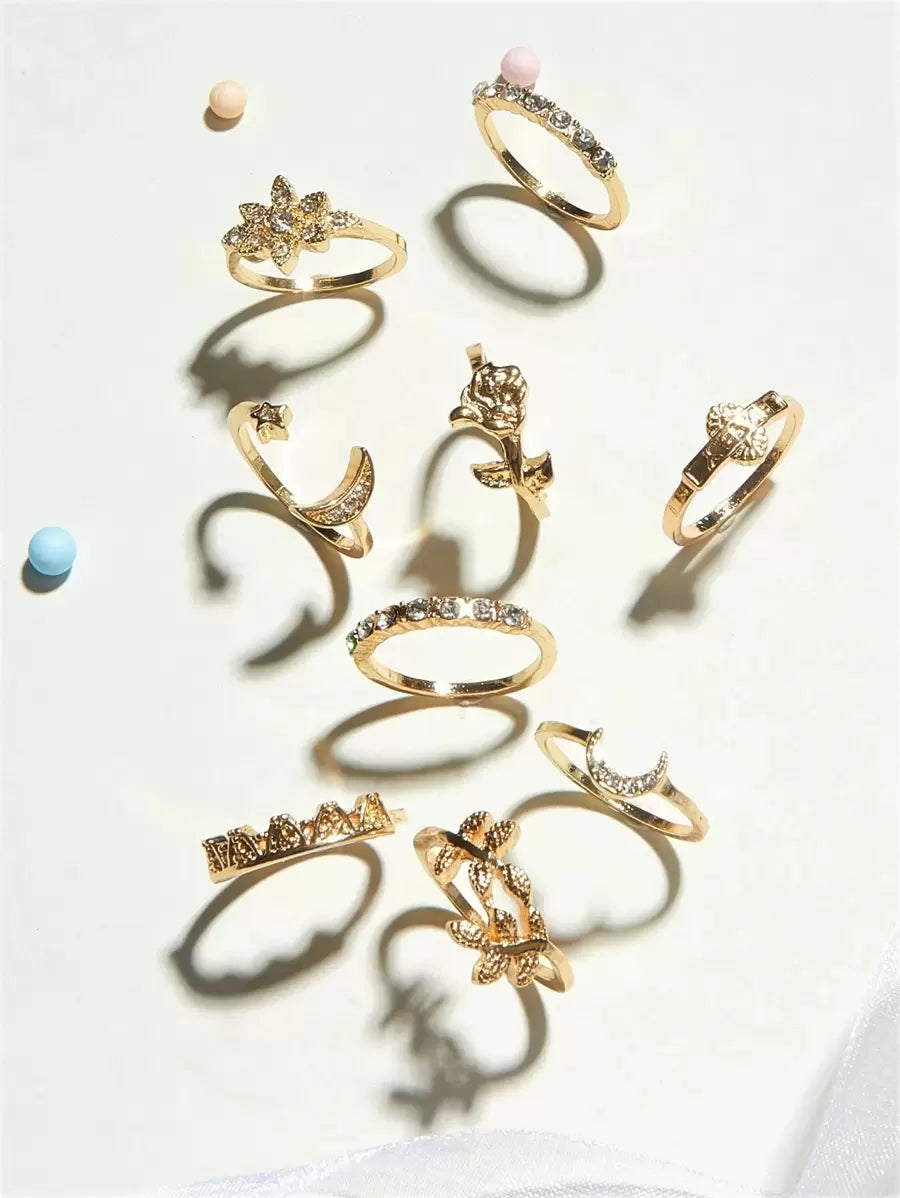 Buy SHEIN ROMWE 9pcs Rhinestone Decor Moon Rings in Pakistan