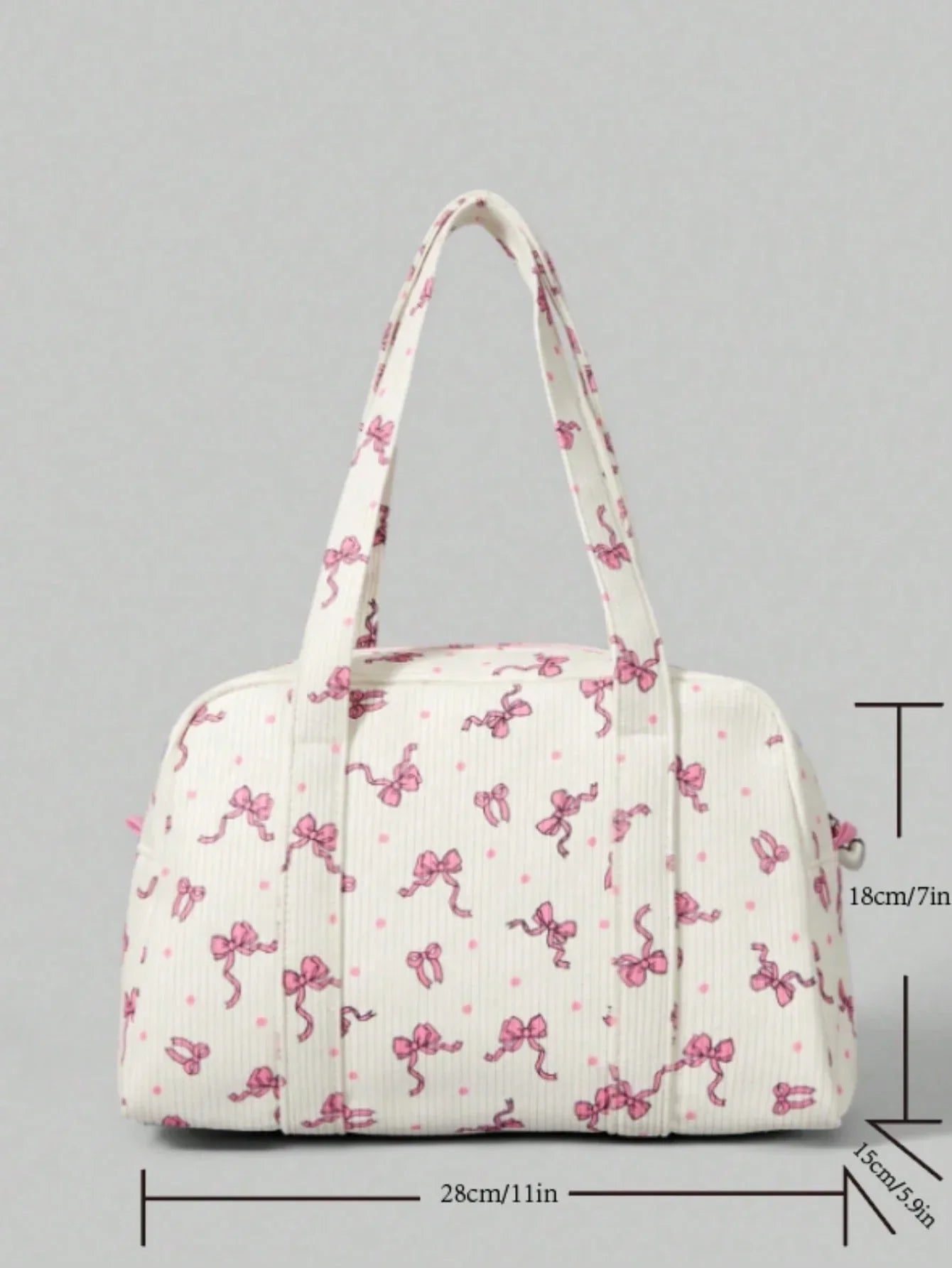 Buy SHEIN ROMWE Kawaii Women's Fashionable Portable Corduroy Bow & Polka Dot Print Handbag in Pakistan