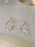 Buy SHEIN Rhinestone & Faux Pearl Decor Stud Earrings in Pakistan