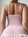 Buy SHEIN Romantic Lace Splicing Ruffle Hem A-Line Silk Stockings Sexy Lingerie Dress , 4-Piece Set in Pakistan
