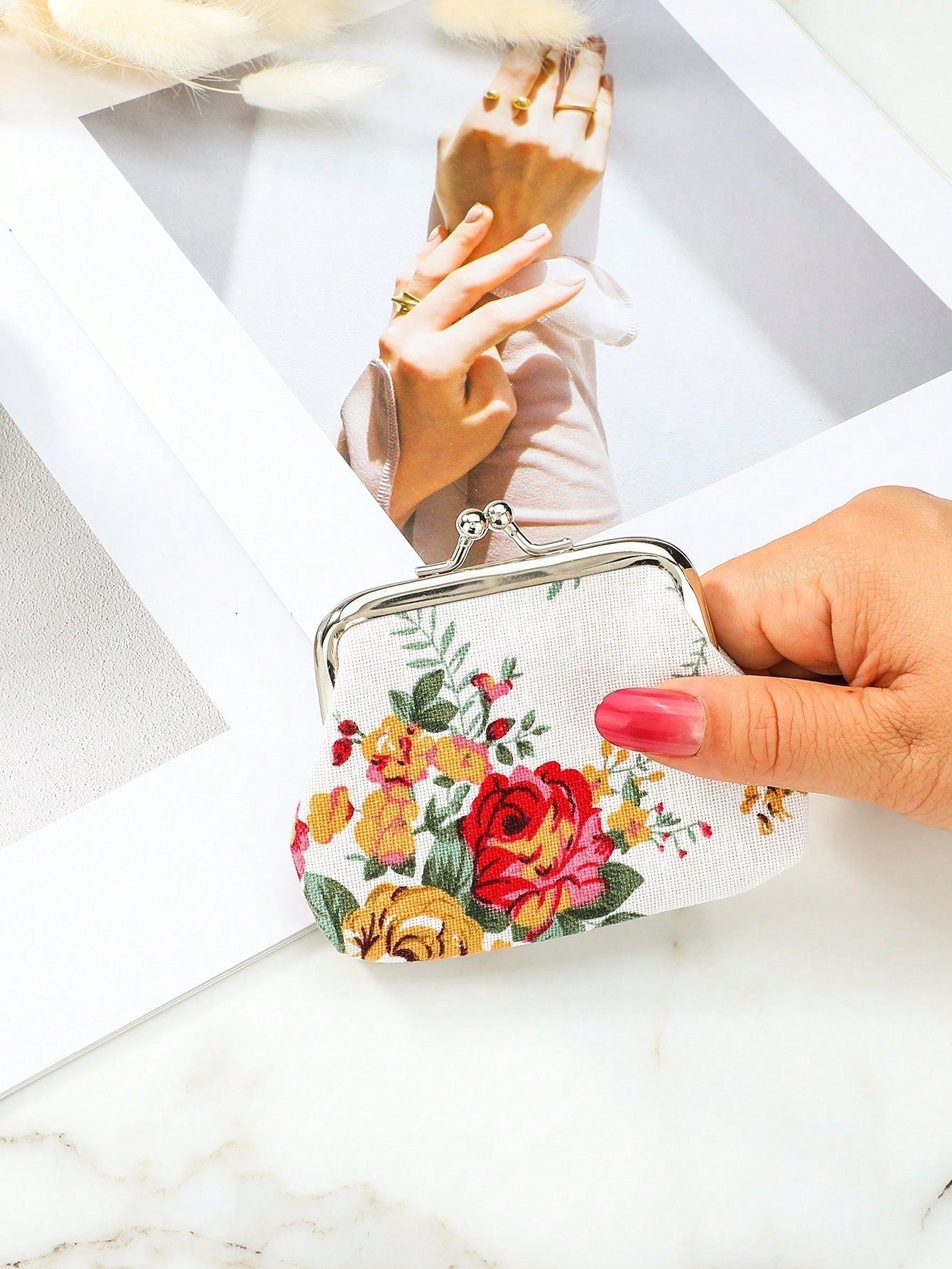 Buy SHEIN Rose Canvas Short Wallet 1 Clutch Fabric Women'S Floral Coin Purse Card Holder in Pakistan