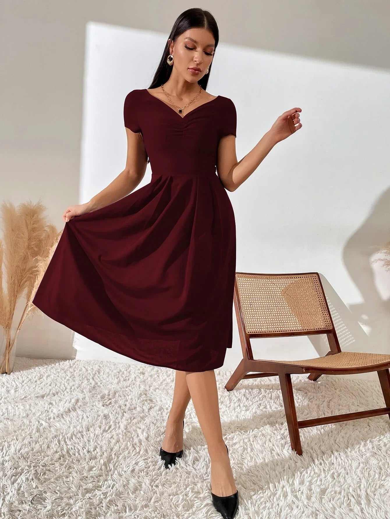 Buy Shein Ruched Pleated Detail A-line Dress in Pakistan