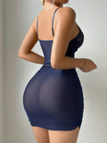 Buy SHEIN Ruched Lace Contrast Lace Women's Sexy Underwire Sleep Lingerie Dress With Tie+Briefs 2pcs/Set in Pakistan