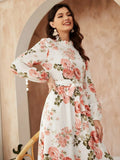 Buy Shein Ruffle Neck Floral Print Belted A-line Dress in Pakistan