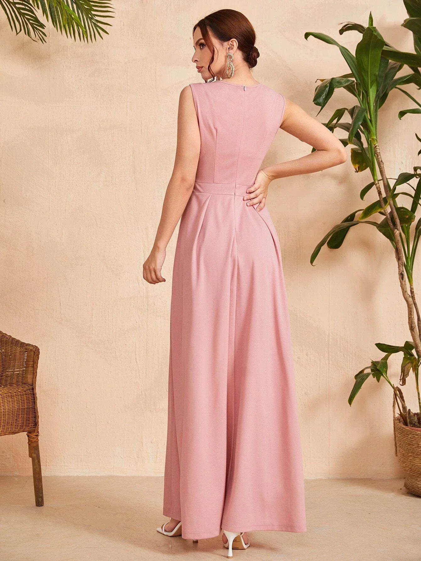 Buy SHEIN Solid Zipper Back Culotte Jumpsuit in Pakistan