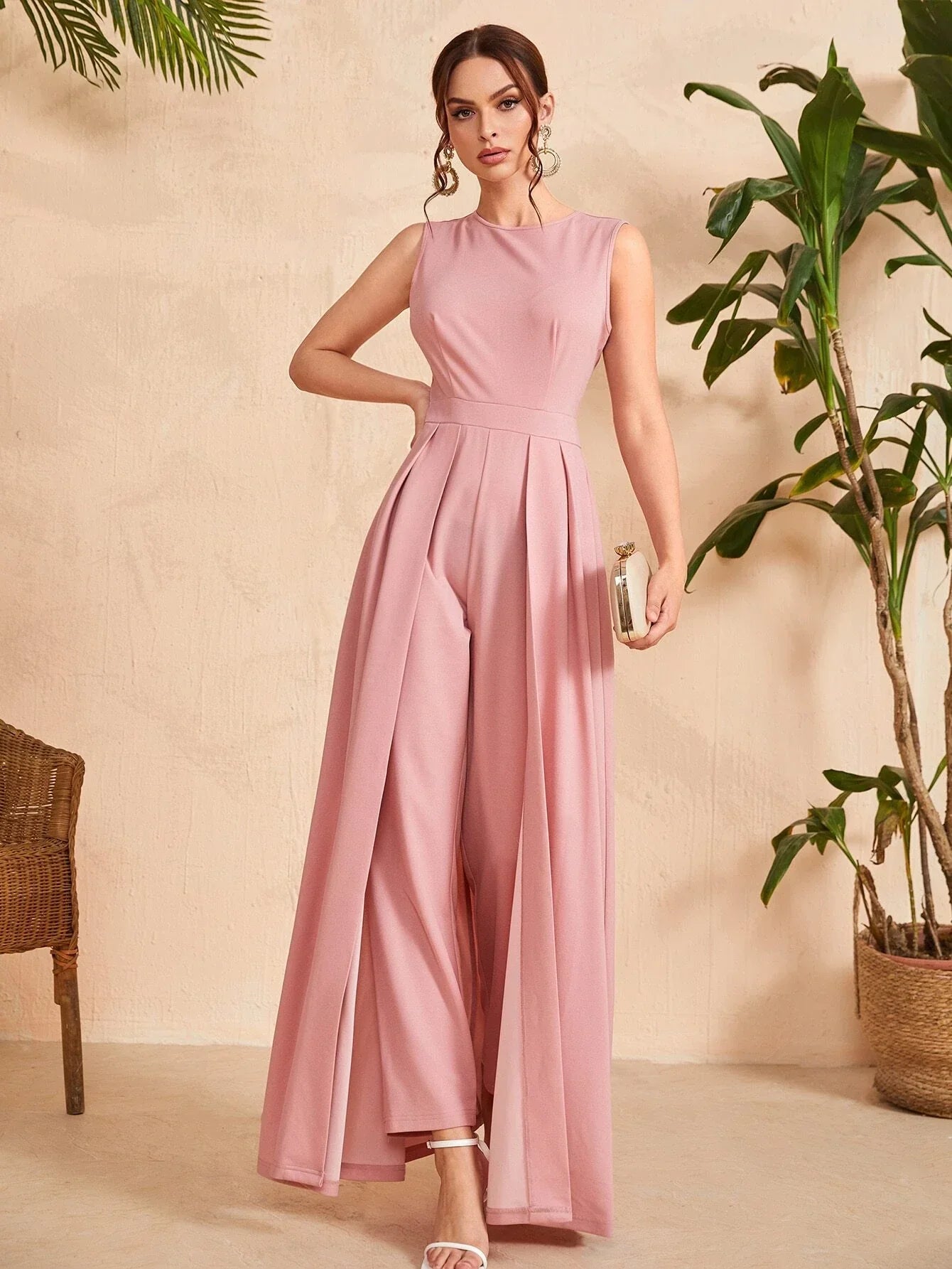 Buy SHEIN Solid Zipper Back Culotte Jumpsuit in Pakistan