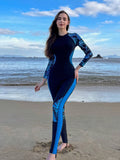 Buy SHEIN 1pc Women's Tropical Plant Printed Long Sleeve Zip Half Placket Rash Guard Jumpsuit For Sun Protection in Pakistan