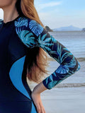 Buy SHEIN 1pc Women's Tropical Plant Printed Long Sleeve Zip Half Placket Rash Guard Jumpsuit For Sun Protection in Pakistan