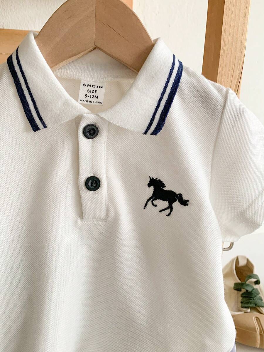 Buy SHEIN 2pcs Baby Boy Outfit Set: Short Sleeve Shirt With Collar And Plaid Pattern Pants, Fashionable And Suitable For All Occasions In Summer Boy Baby Clothes Boy Baby Clothes Summer in Pakistan