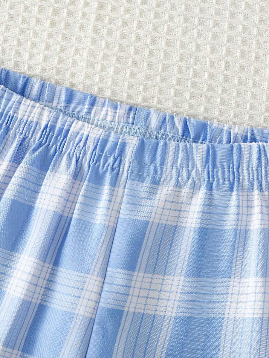 Buy SHEIN 2pcs Baby Boys Casual Solid Color Long Sleeve Top Paired With Classic Plaid Print Pants, Home Outfit Sets in Pakistan