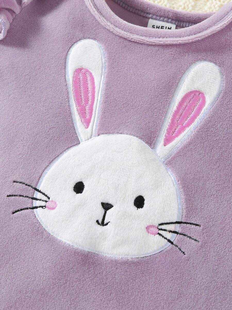 Buy SHEIN 2pcs Baby Girls' Minimalist Rabbit Print Long Sleeve Top And Pants Home Outfit in Pakistan