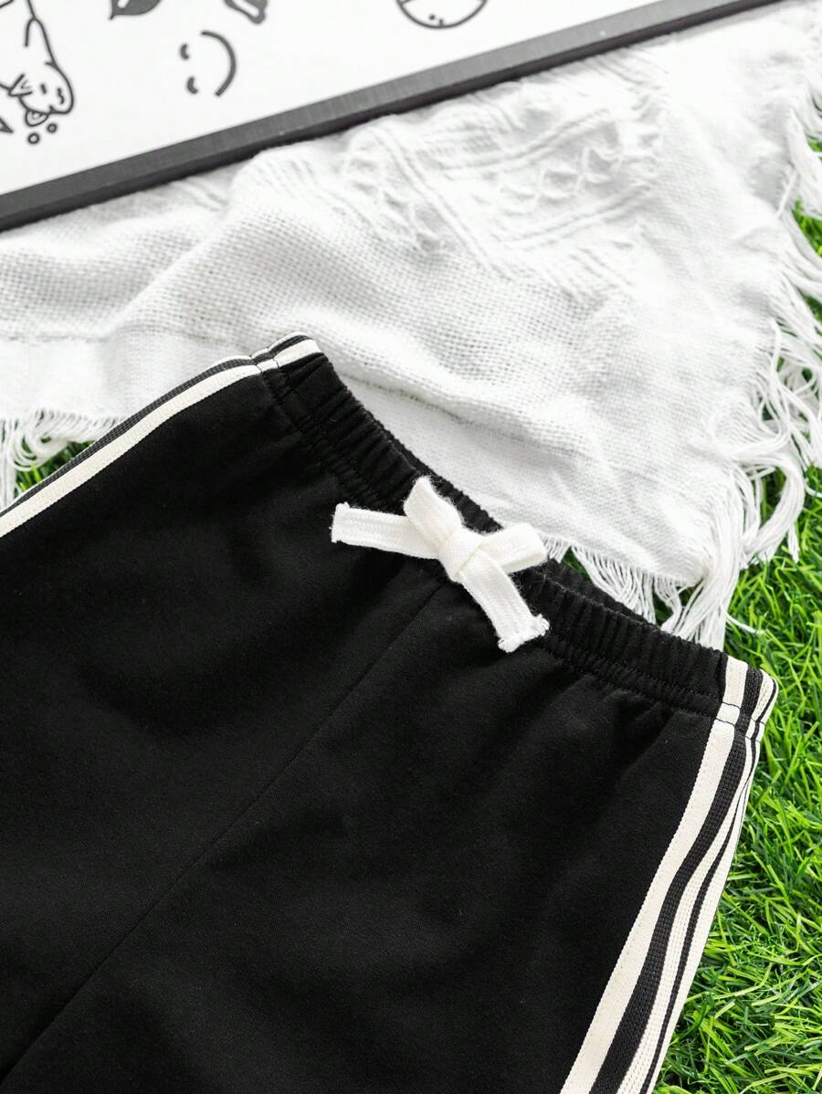 Buy SHEIN 2pcs Set Baby Boys/Girls Casual Cute Graphic Oversized Crew Neck Knit Sweater Top And Striped Drawstring Waist Knit Pants Outfit in Pakistan