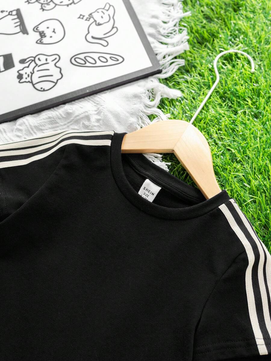 Buy SHEIN 2pcs Set Baby Boys/Girls Casual Cute Graphic Oversized Crew Neck Knit Sweater Top And Striped Drawstring Waist Knit Pants Outfit in Pakistan