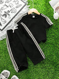 Buy SHEIN 2pcs Set Baby Boys/Girls Casual Cute Graphic Oversized Crew Neck Knit Sweater Top And Striped Drawstring Waist Knit Pants Outfit in Pakistan