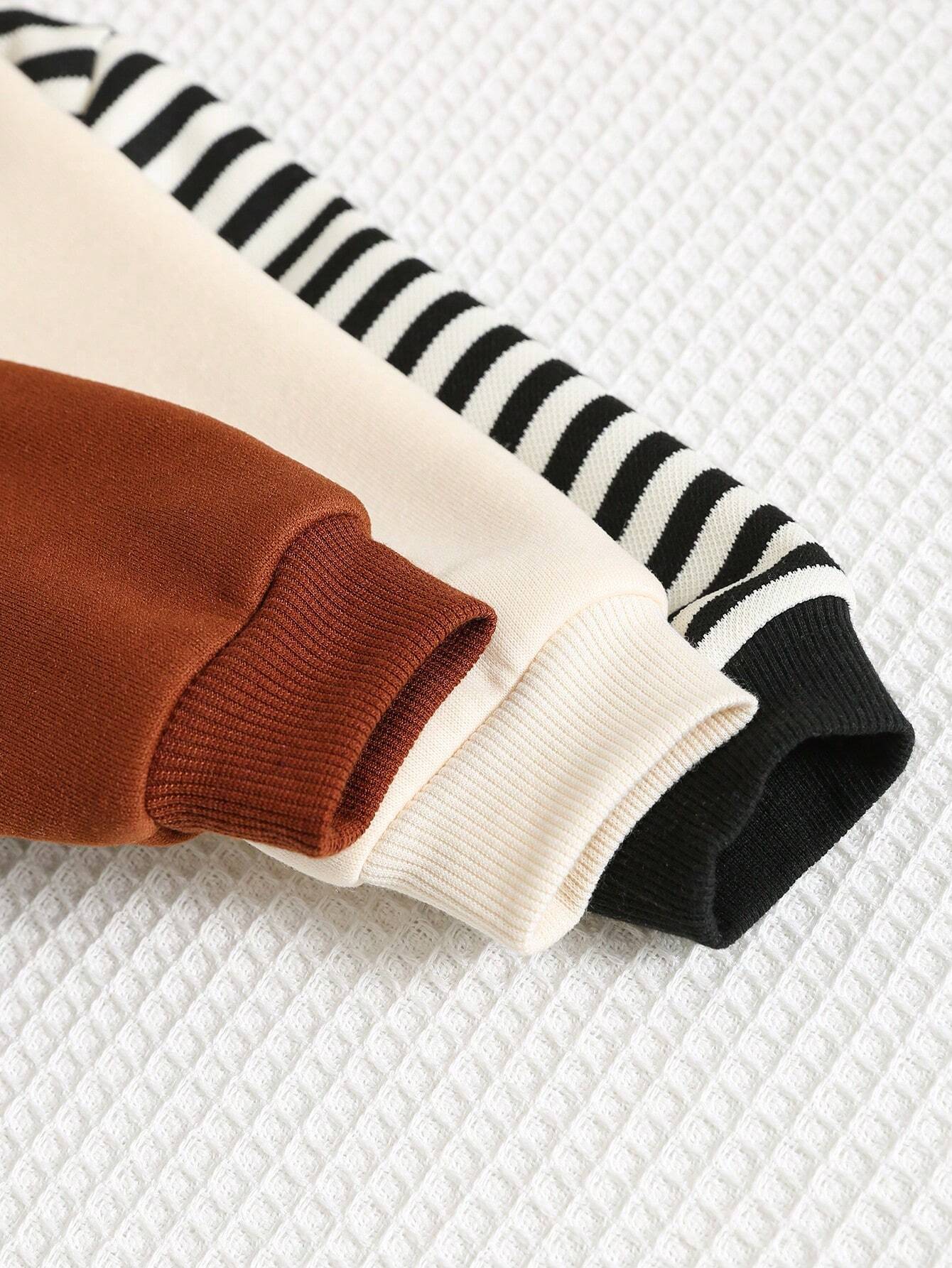 Buy SHEIN 3pcs/Set Baby Boys/Girls Cartoon, Striped, Solid Color Hoodies Set, Suitable For Autumn & Winter Outings in Pakistan