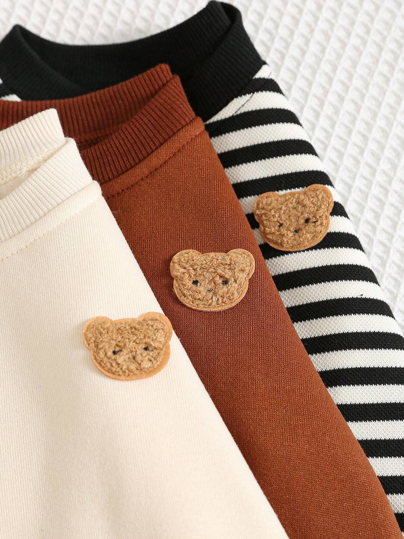 Buy SHEIN 3pcs/Set Baby Boys/Girls Cartoon, Striped, Solid Color Hoodies Set, Suitable For Autumn & Winter Outings in Pakistan