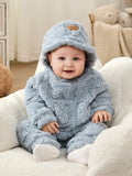 Buy SHEIN 3pcs/Set Newborn Baby Boys/Girls Blue Autumn/Winter Soft Coral Fleece Long Sleeve Hoodie, Pants & Hat, Cute Bear & Rabbit Print, Cozy & Warm, For Indoor & Outdoor in Pakistan