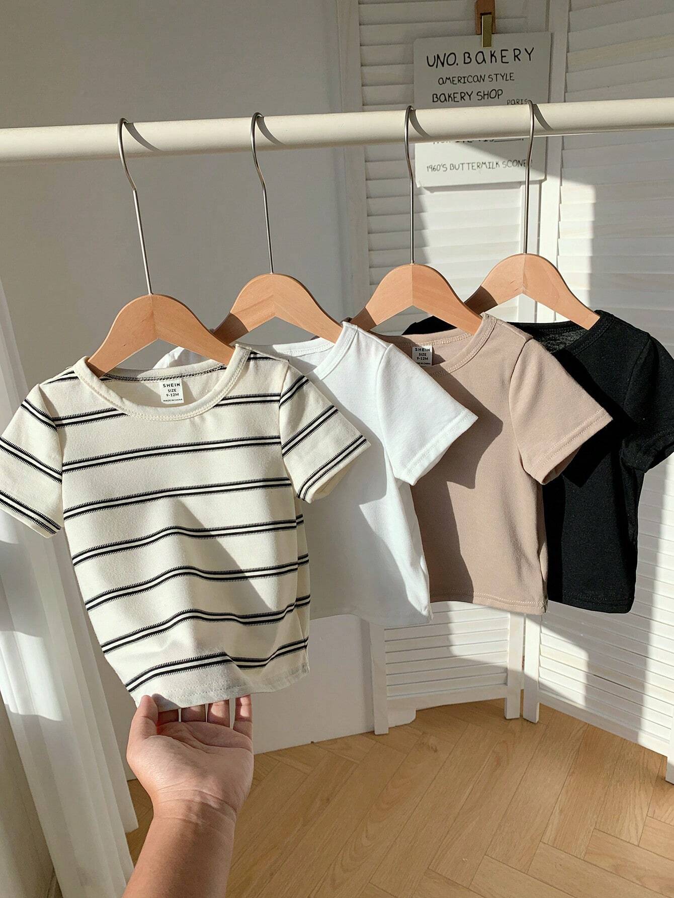 Buy SHEIN 4pcs/Set Cute Baby Boy & Baby Girl Casual Versatile Knit Stretchy Striped Long Sleeve Tops, Suitable For Indoor & Outdoor, Spring/Summer in Pakistan