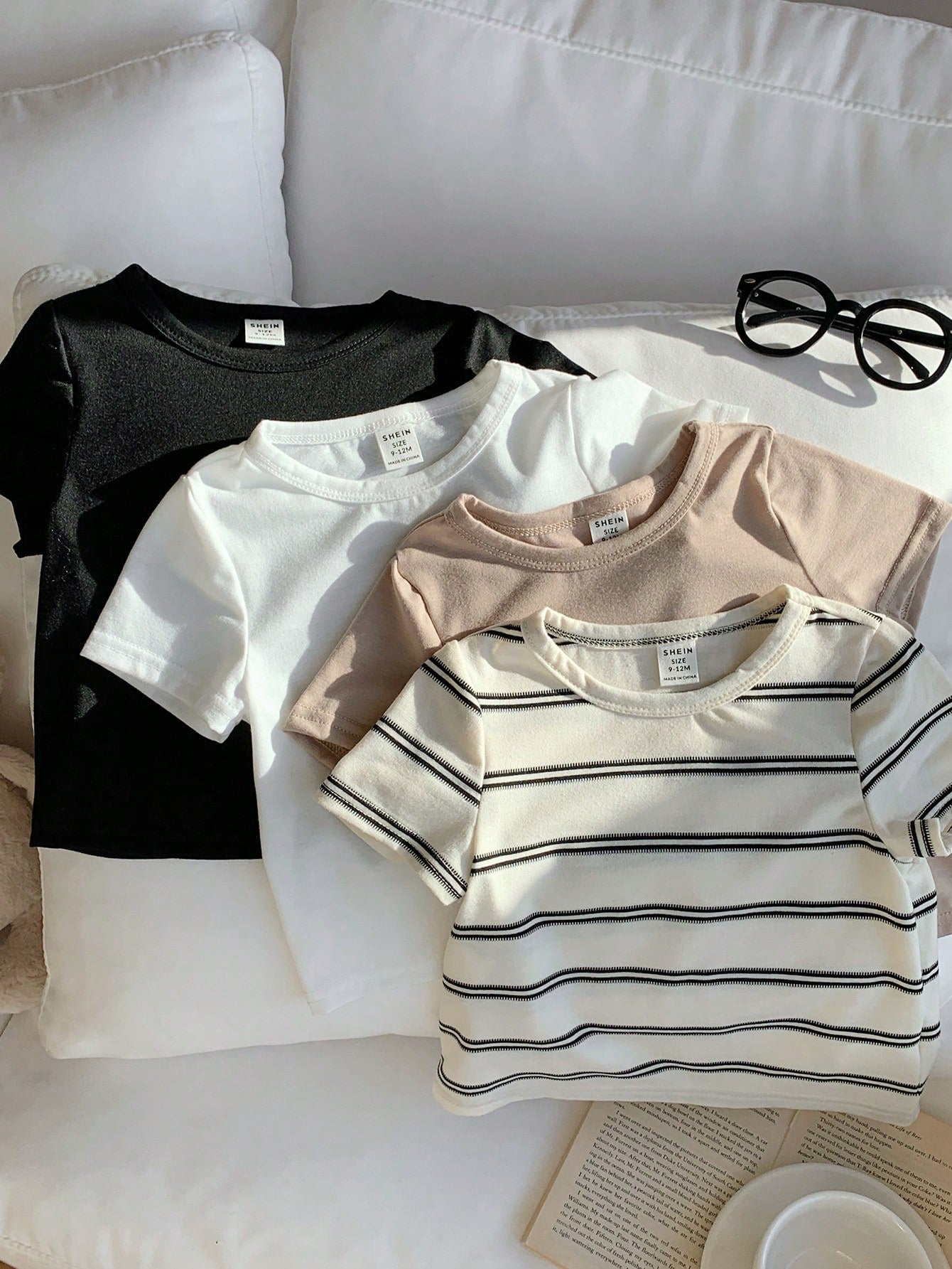 Buy SHEIN 4pcs/Set Cute Baby Boy & Baby Girl Casual Versatile Knit Stretchy Striped Long Sleeve Tops, Suitable For Indoor & Outdoor, Spring/Summer in Pakistan